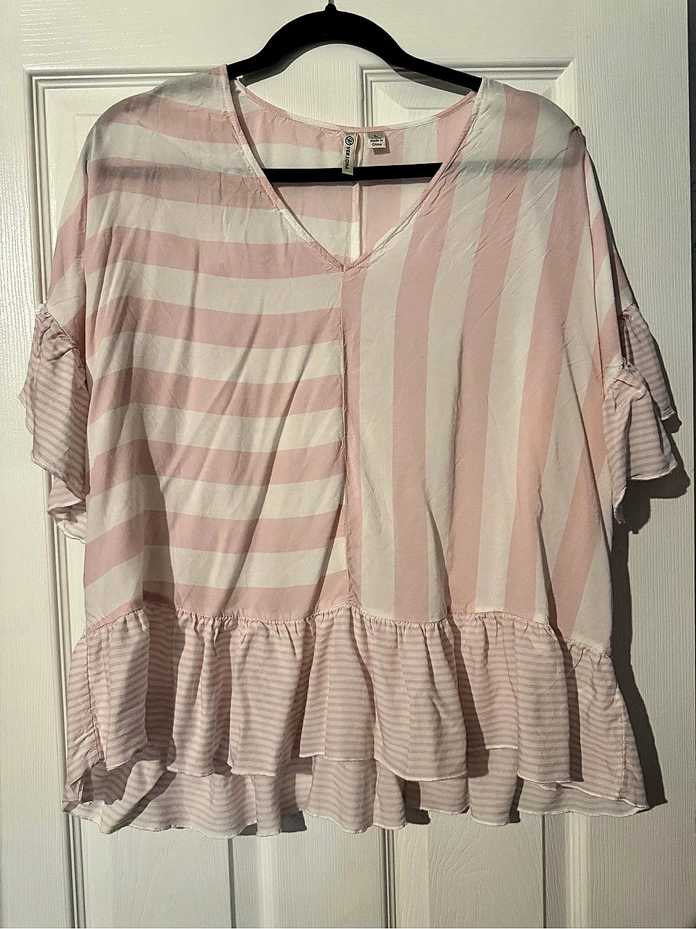 White Striped Ruffle Blouse
